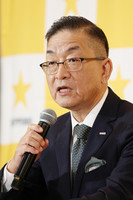 Hiroshi Tokimatsu, executive group managing officer at Sapporo Holdings, speaks at a press conference in Tokyo on Wednesday after he is named the next president of the company.