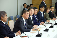 Prime Minister Shigeru Ishiba (second from left) speaks at a meeting Tuesday of the government task force to promote the Sustainable Development Goals.